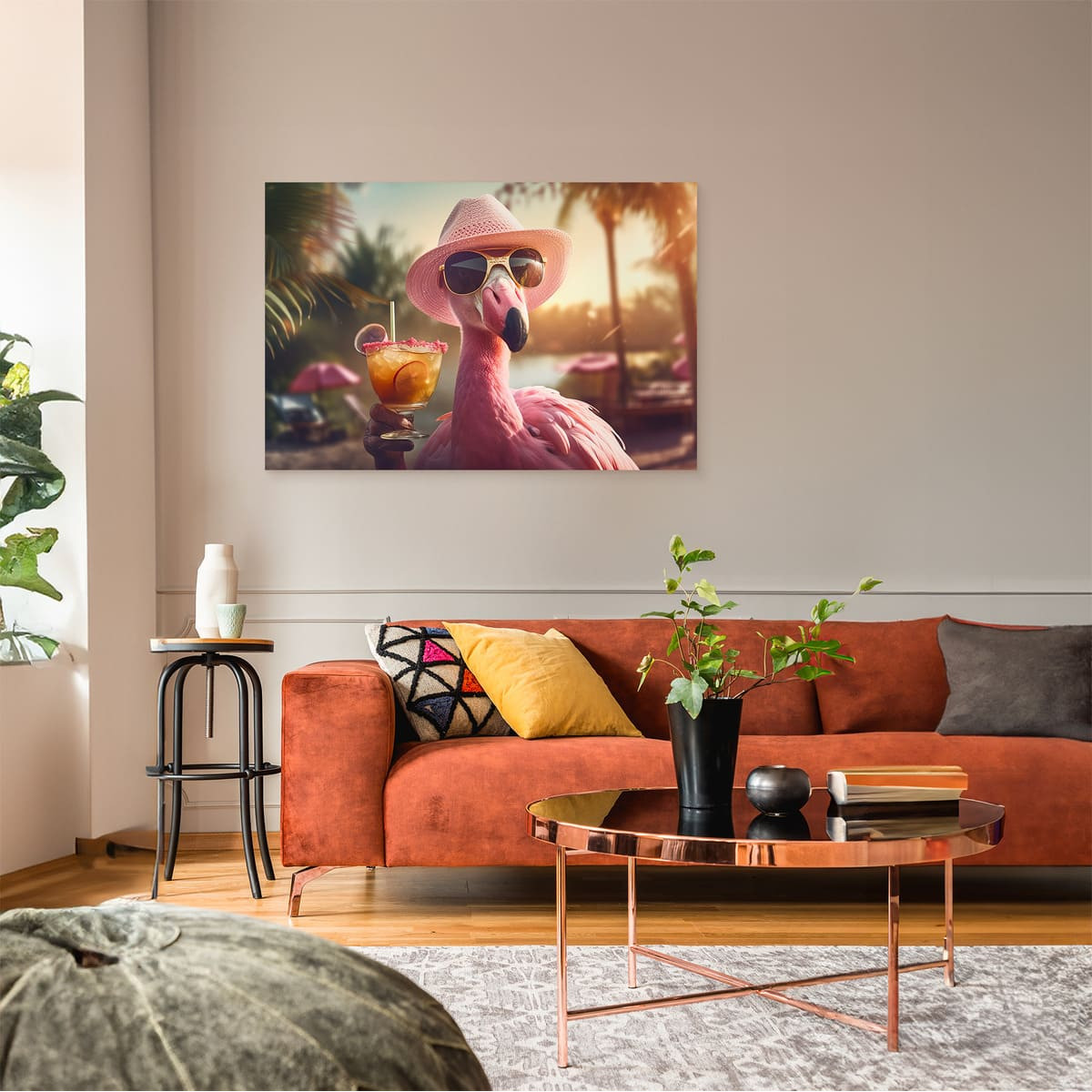 Tableau Mural Flamant Rose Chic Avec Cocktail ANIMAUX HUMANISÉS tableau en verre synthétique, CEANOTHE