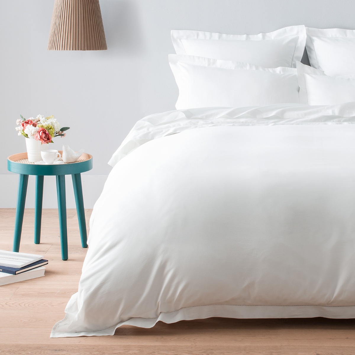 Drap plat satin de coton égyptien 120 fils - 300 tc LONDON blanc, COTTON & CO