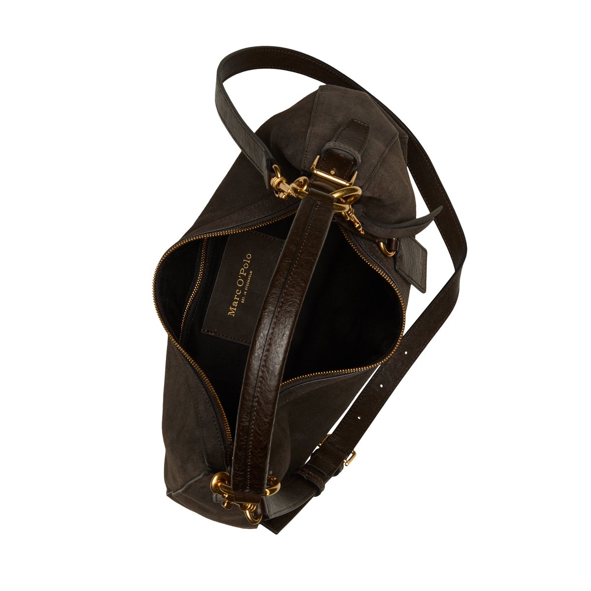 Sac à bandoulière modèle Philine moyen en cuir velours souple marron, MARC O'POLO