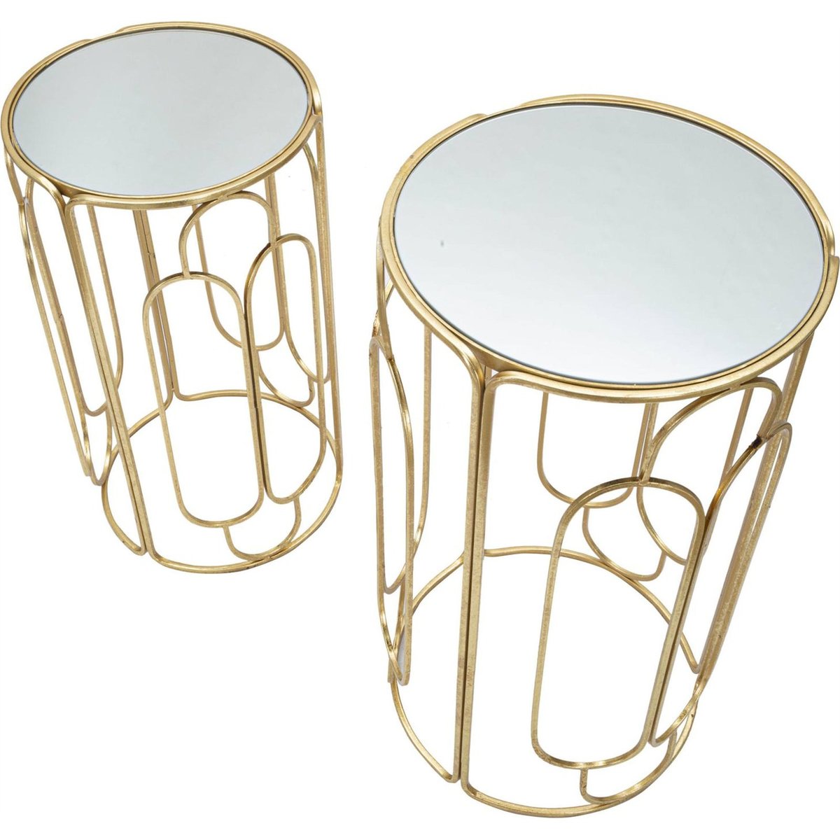Sellettes rondes en fer plateau miroir GLAM doré et argenté, RECOLLECTION