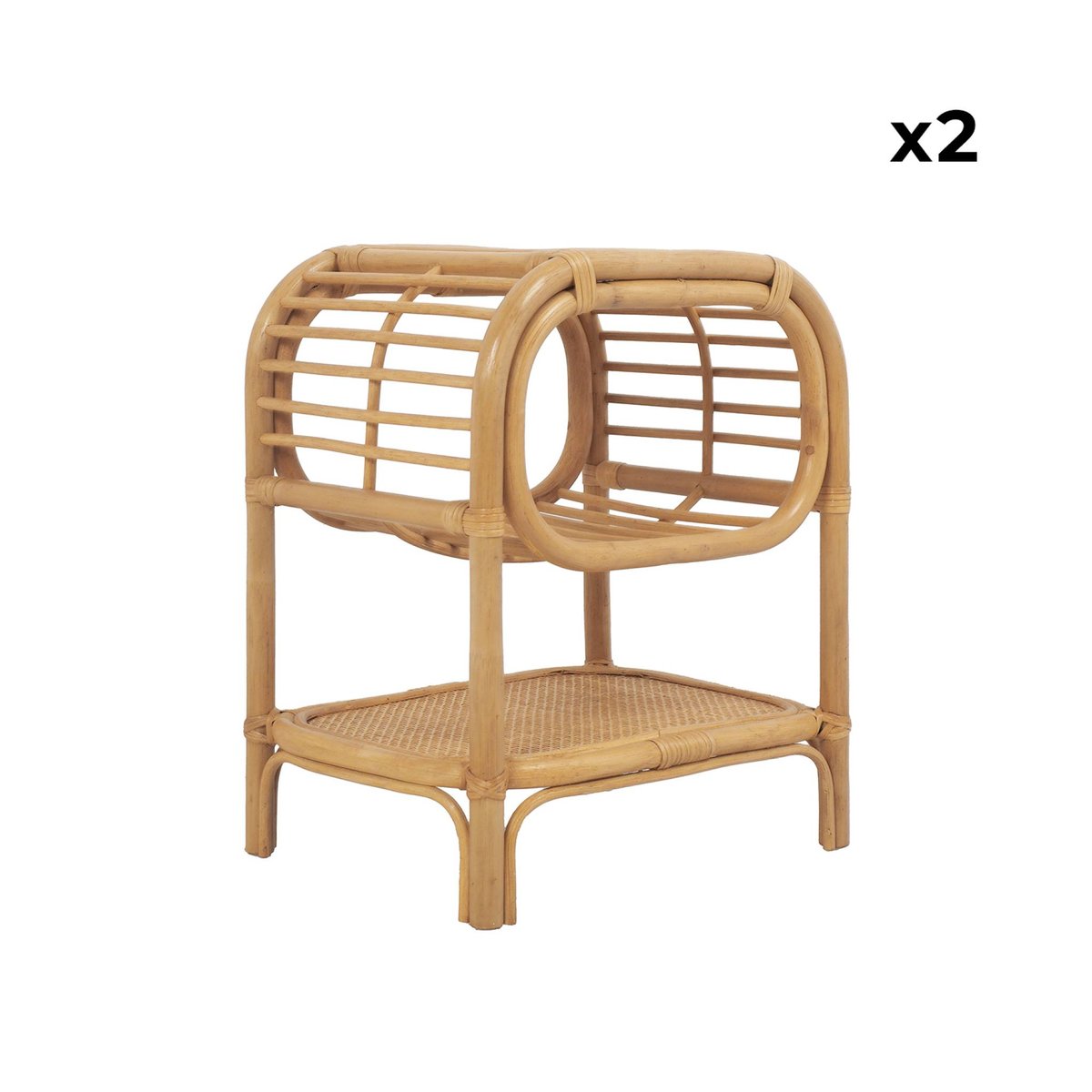 Table de chevet rotin naturel courbé 1 étagère 1 niche (lot de 2) SERANG naturel, SWEEEK