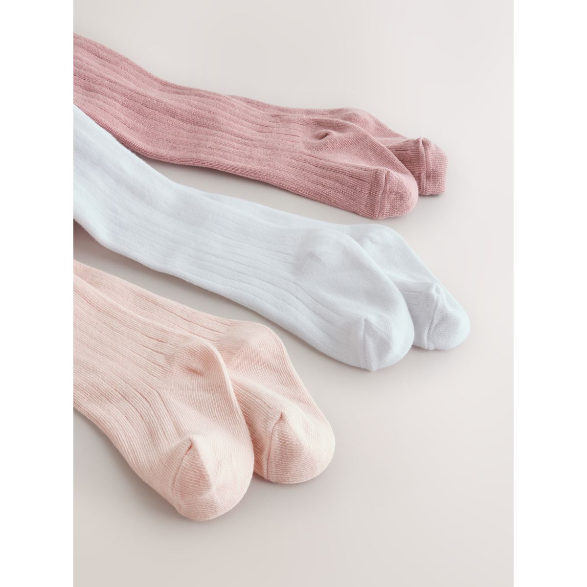 Collants côtelés bébé, 3 paires rose/blanc, NEXT