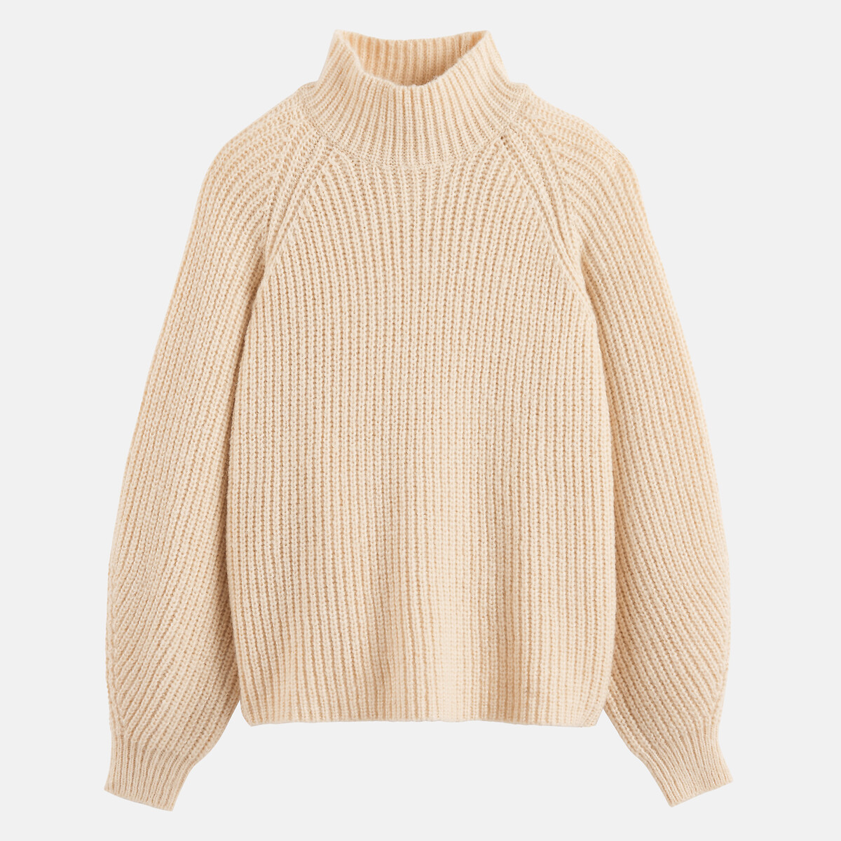Pull loose côtelé, col montant ecru, LA REDOUTE COLLECTIONS