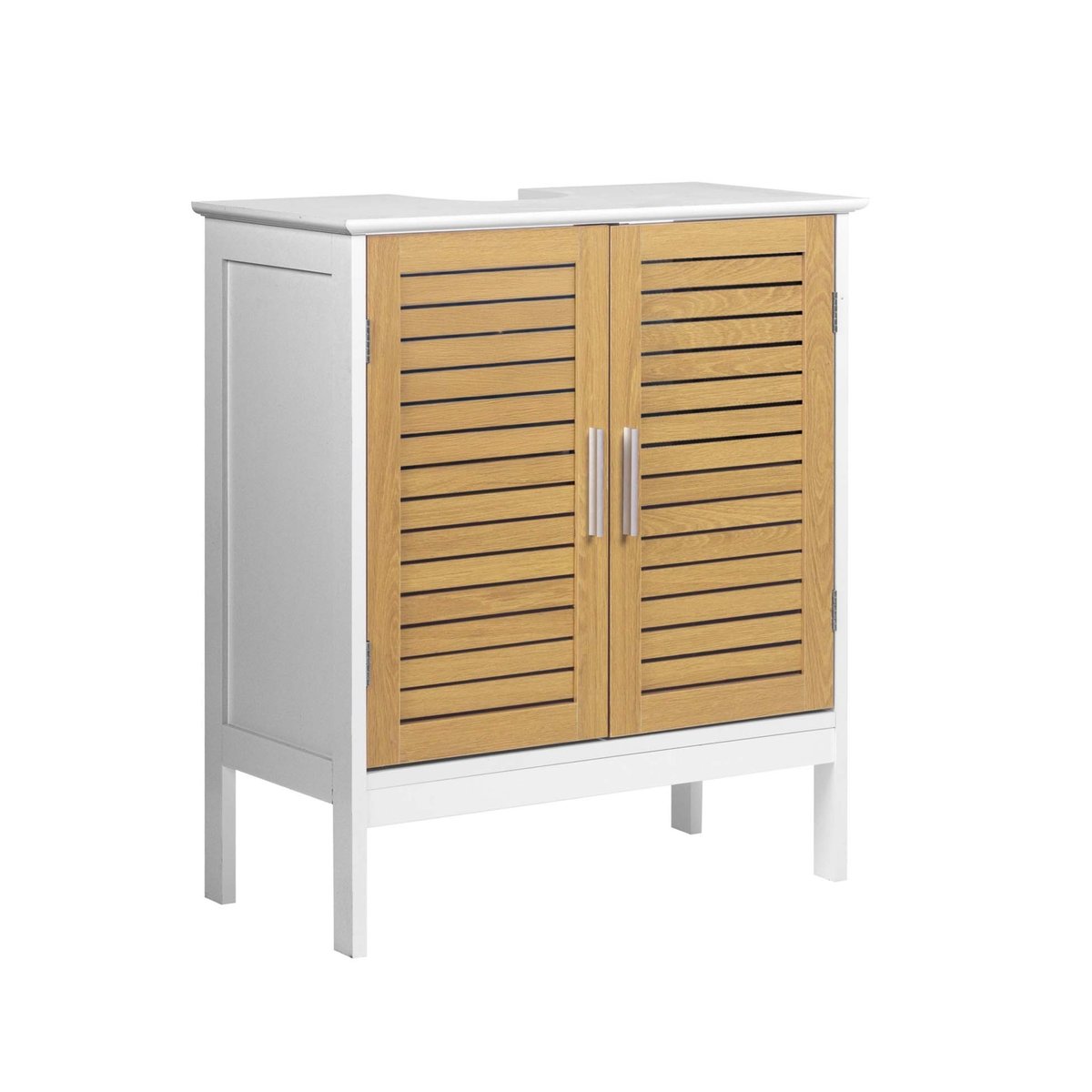 Meuble sous vasque de salle de bain avec portes persiennées blanc, DOUCEUR D'INTÉRIEUR