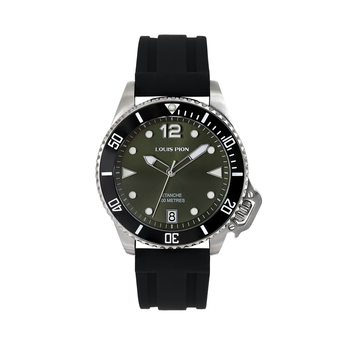 Montre Analogique  MARIN argenté vert olive noir, LOUIS PION