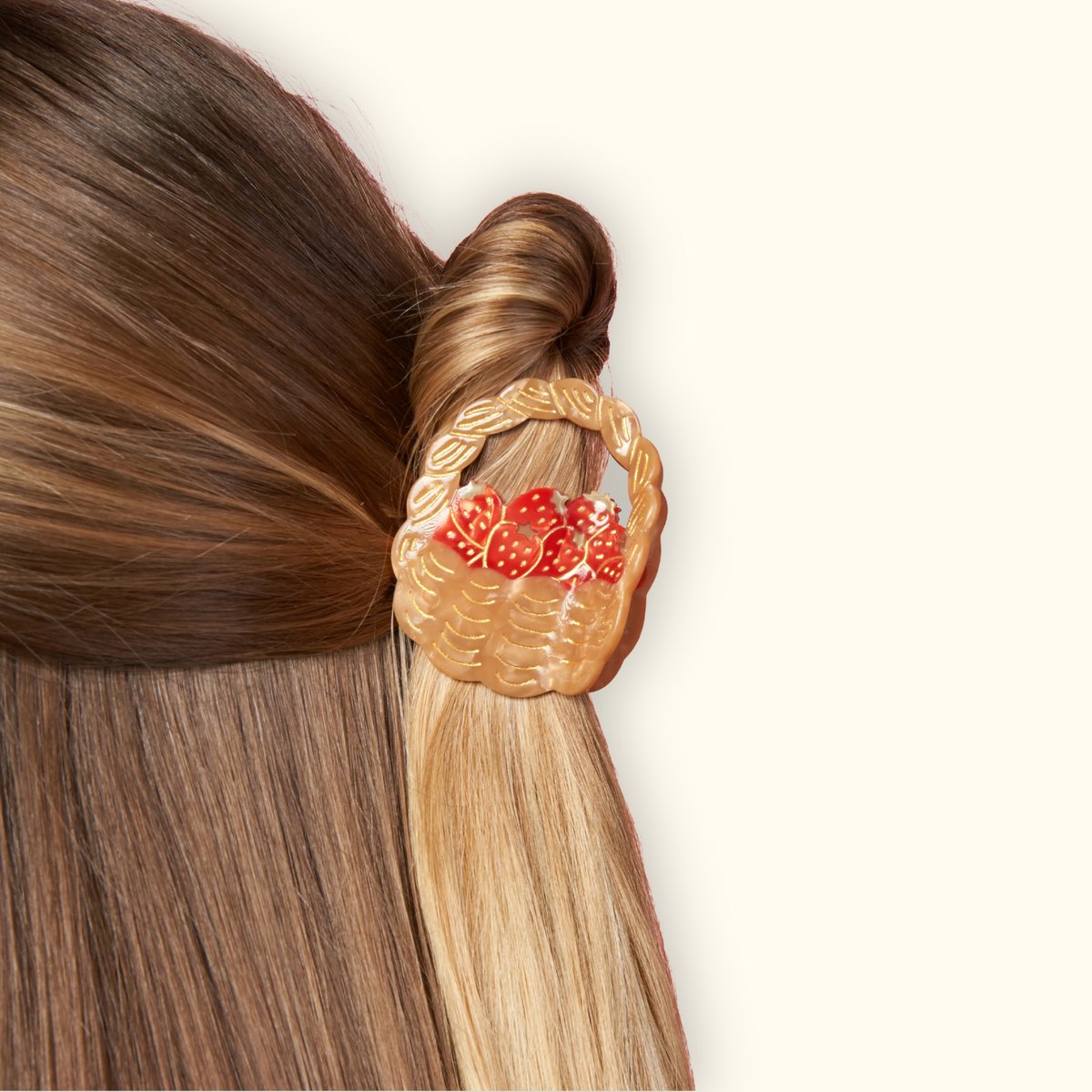 Pince à cheveux panier de fraises beige et rouge, COUCOU SUZETTE