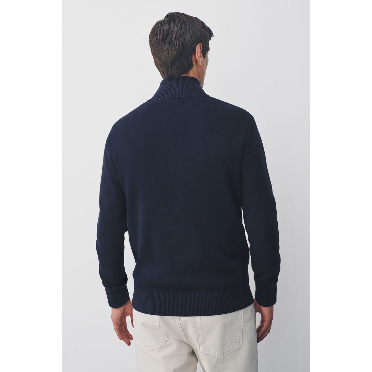 Pull regular à col zippé haut de gamme bleu marine, NEXT