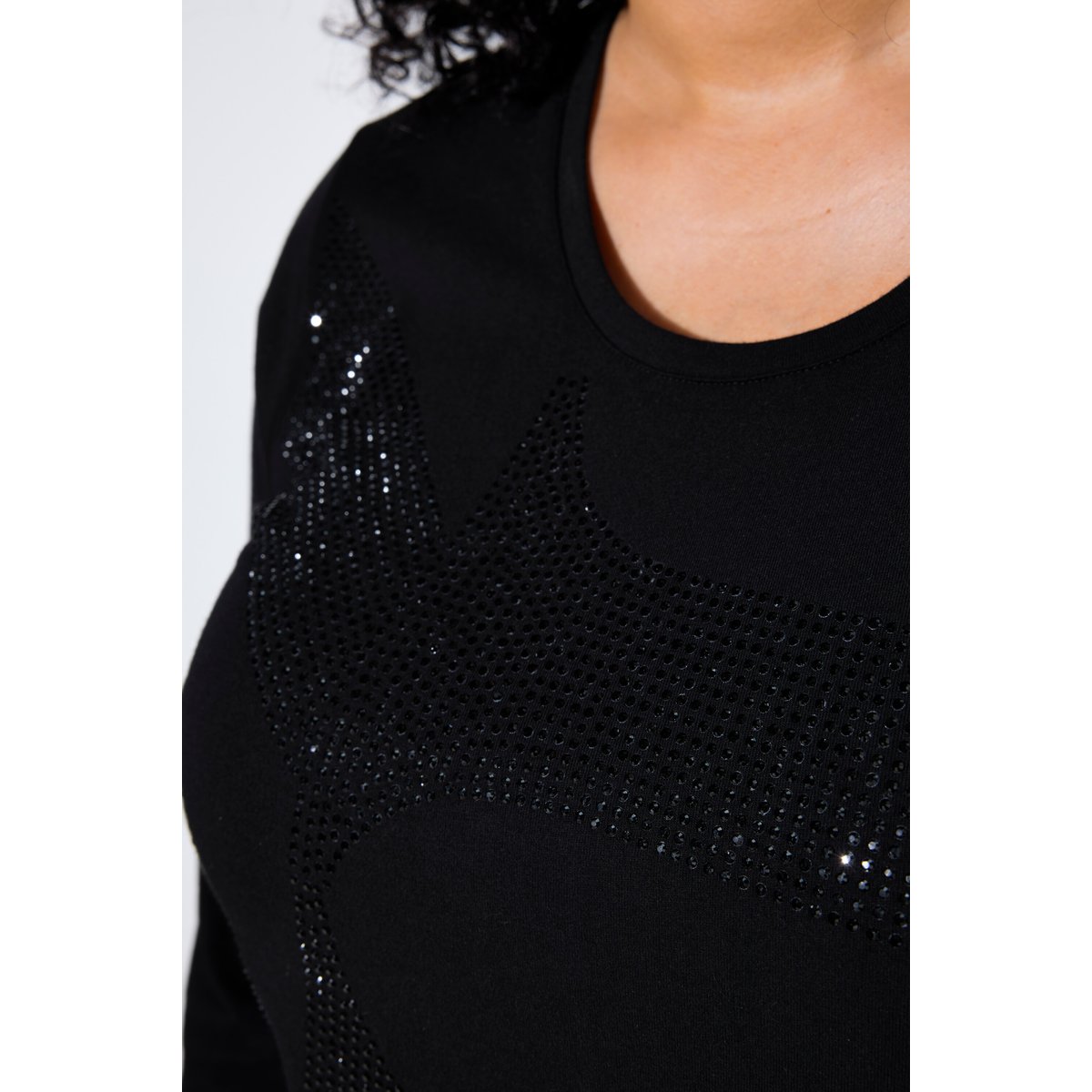 T-shirt avec strass fantaisie noir, ULLA POPKEN