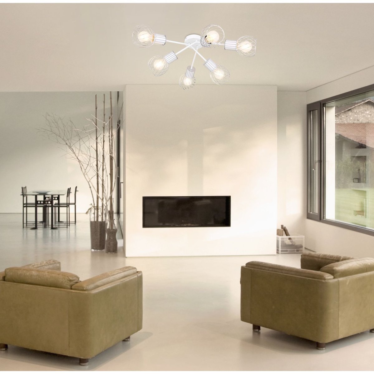 Plafonnier rond 6 lampes en métal design contemporain LUISE blanc, GLOBO LIGHTING