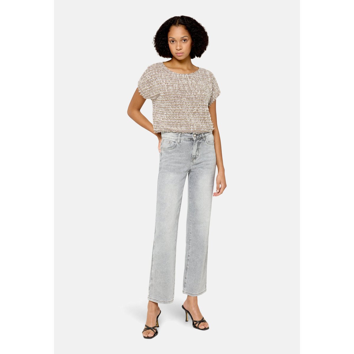 Pull-over en fine maille à fils de fil textile taupe/beige, BETTY BARCLAY