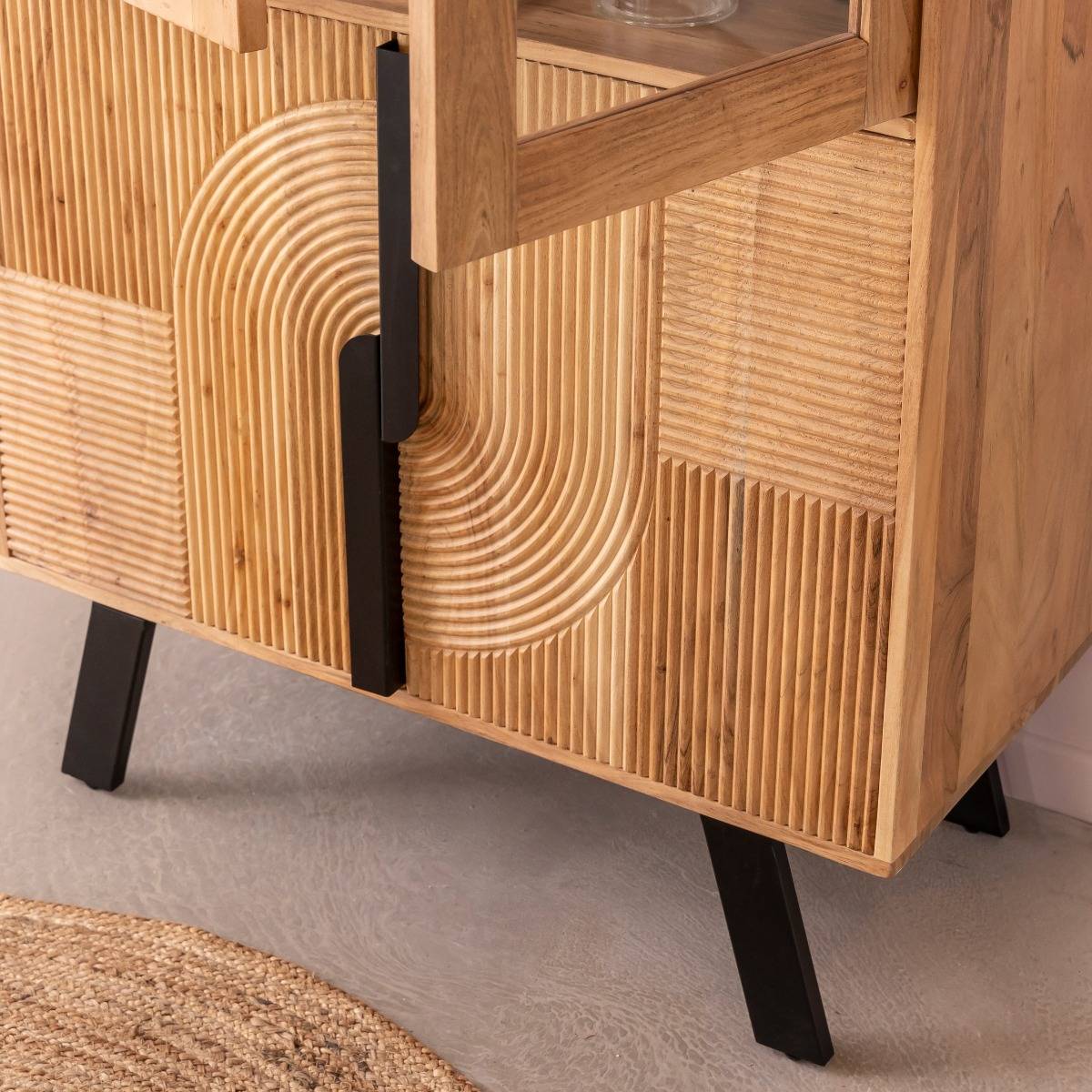 Vitrine en bois d'acacia et métal MANO bois clair, MADE IN MEUBLES
