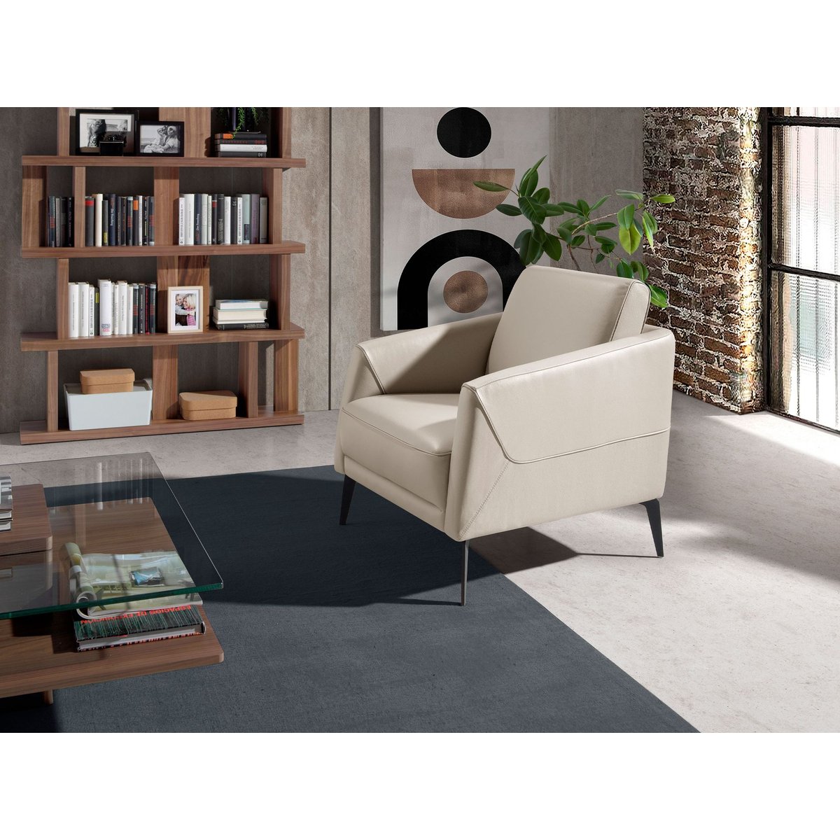 Fauteuil en cuir gris taupe | noir, ANGEL CERDA