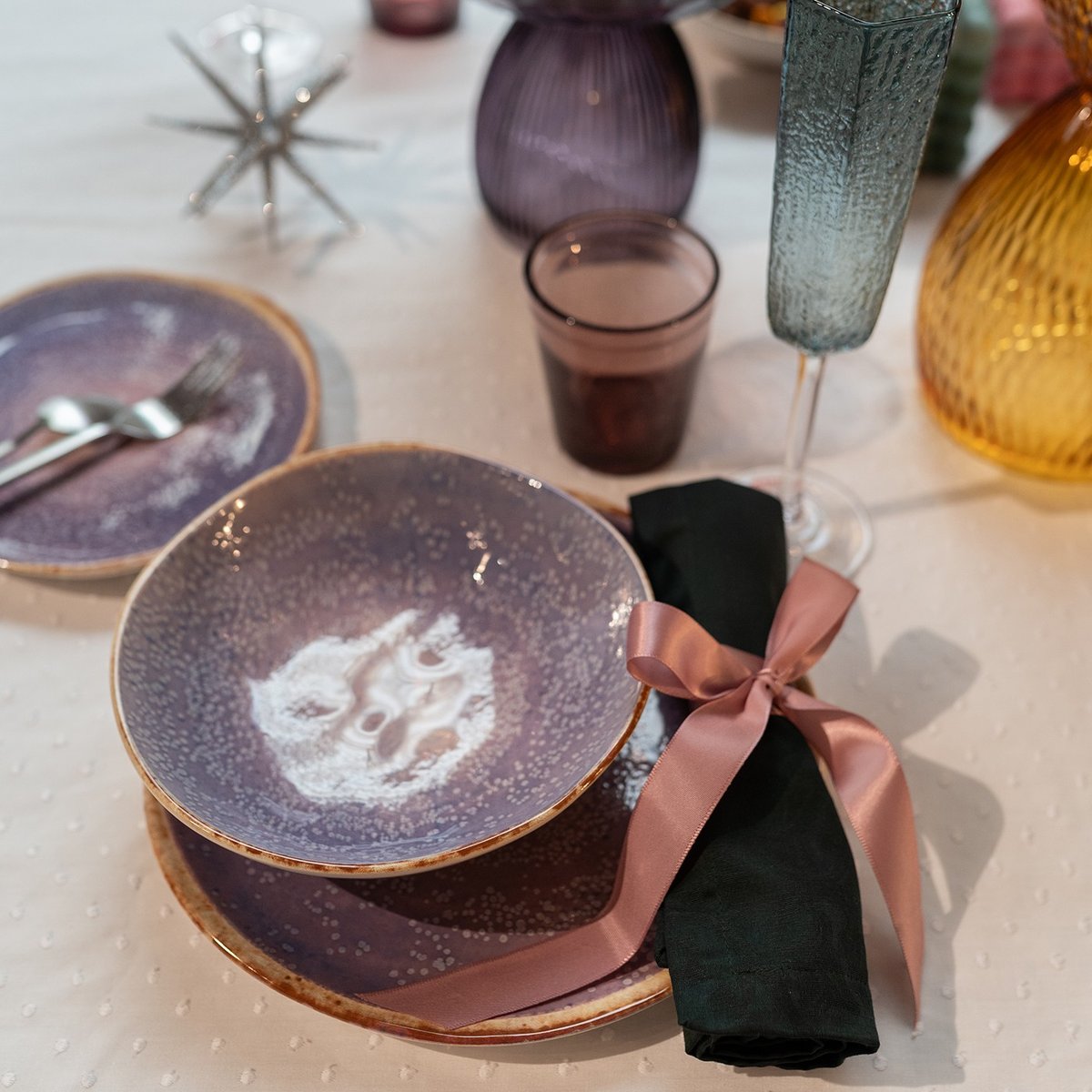 Lot de 4 assiettes creuses, SHIRLEY violet, KARE DESIGN