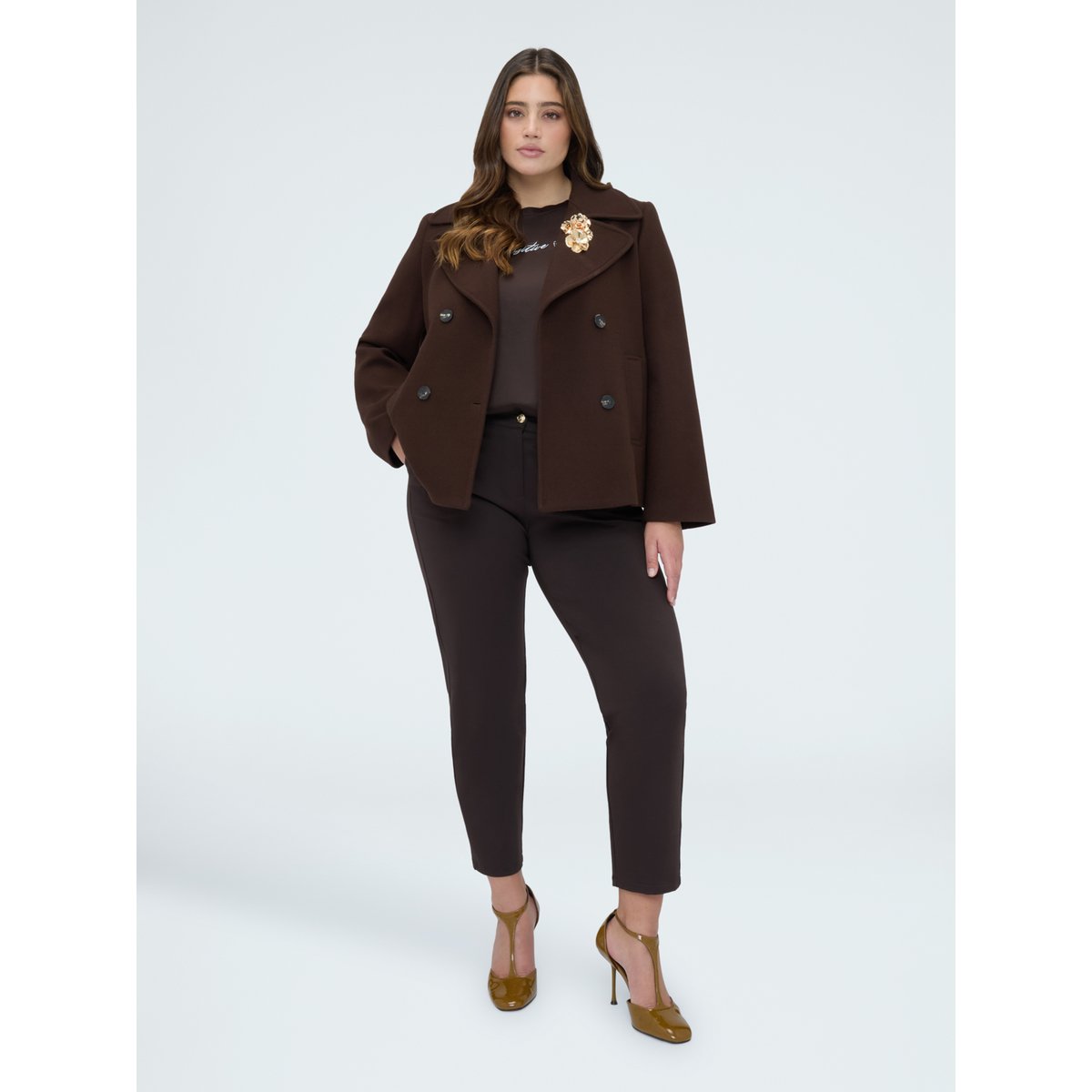 Pantalon Carrot Fit en Punto Milano marron, FIORELLA RUBINO