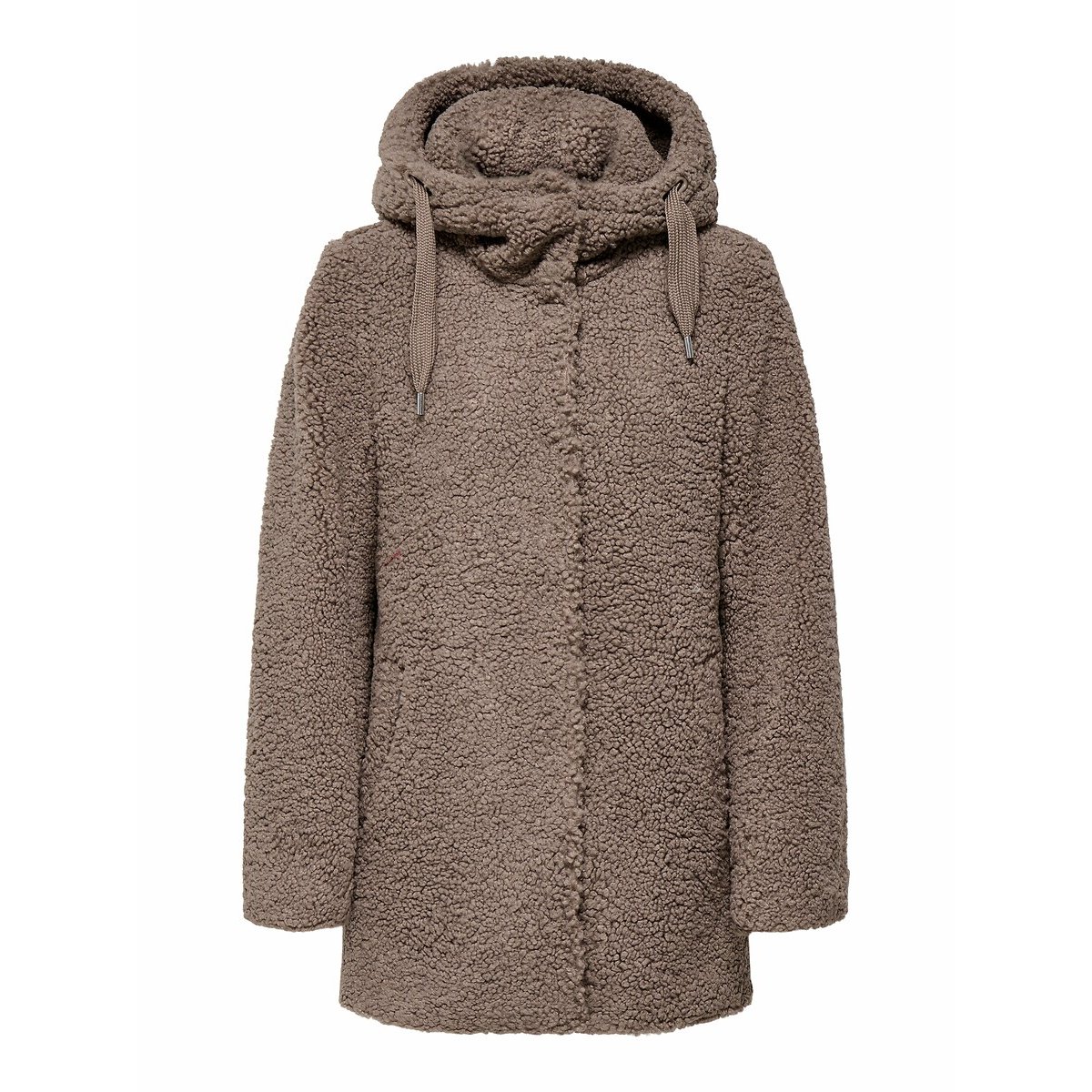 Sherpa Mid-Length Coat with Hood brown, ONLY