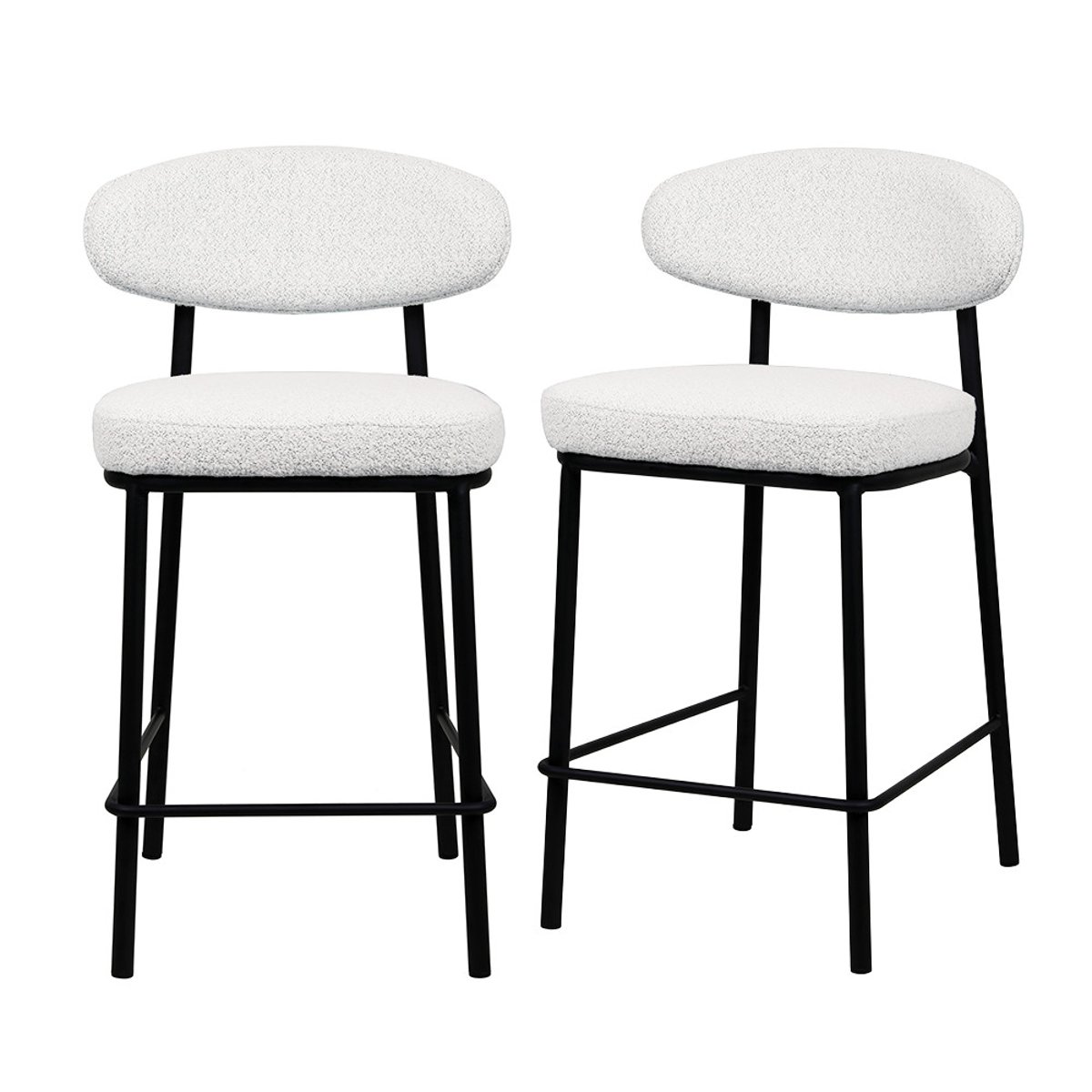 Lot de 2 chaises de bar en tissu bouclette, bois et métal H65cm- RODE écru chiné, DRAWER