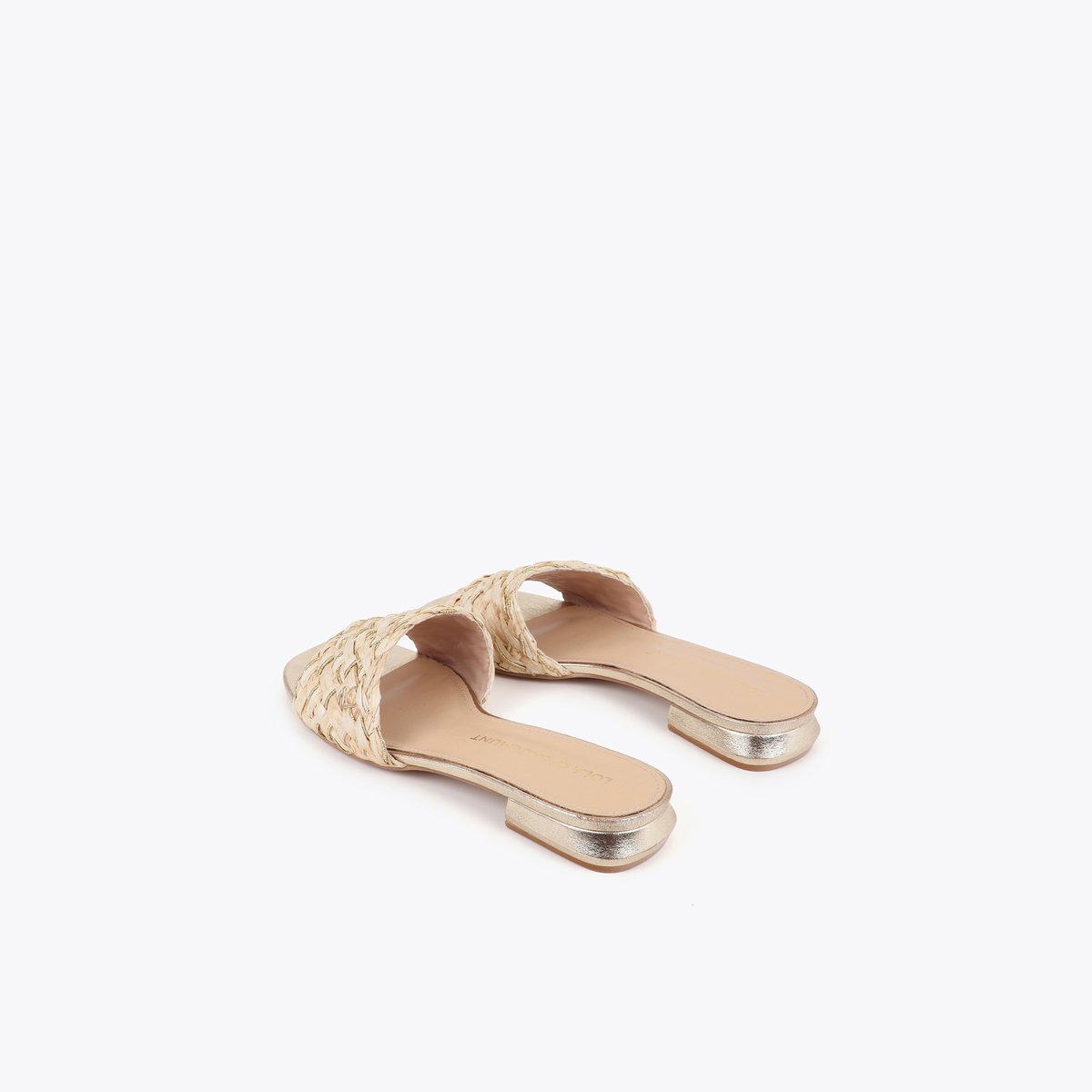 Mule plate à brides tressées en raphia et fils métallisés beige, LOLA CASADEMUNT