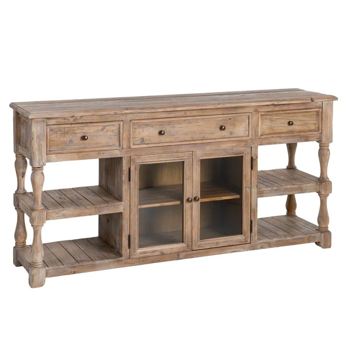Bahut bois de pin 2 portes vitrées 180x45x88cm bois, WADIGA