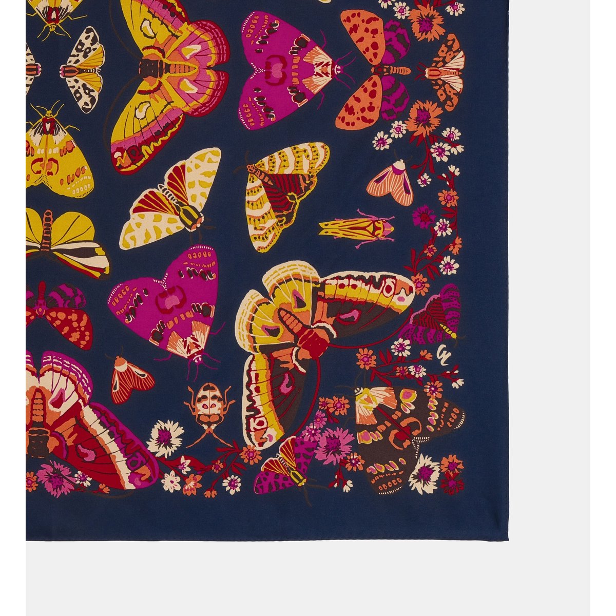 Carré de soie loulou à motifs papillons bleu marine, GALERIES LAFAYETTE