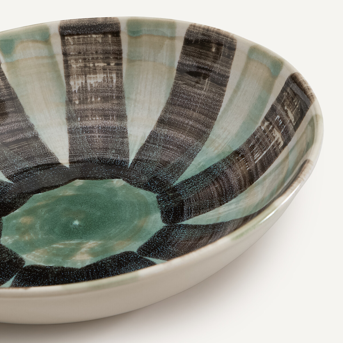 Set of 4 Viana Striped Stoneware Soup Plates grey green/black, AM.PM