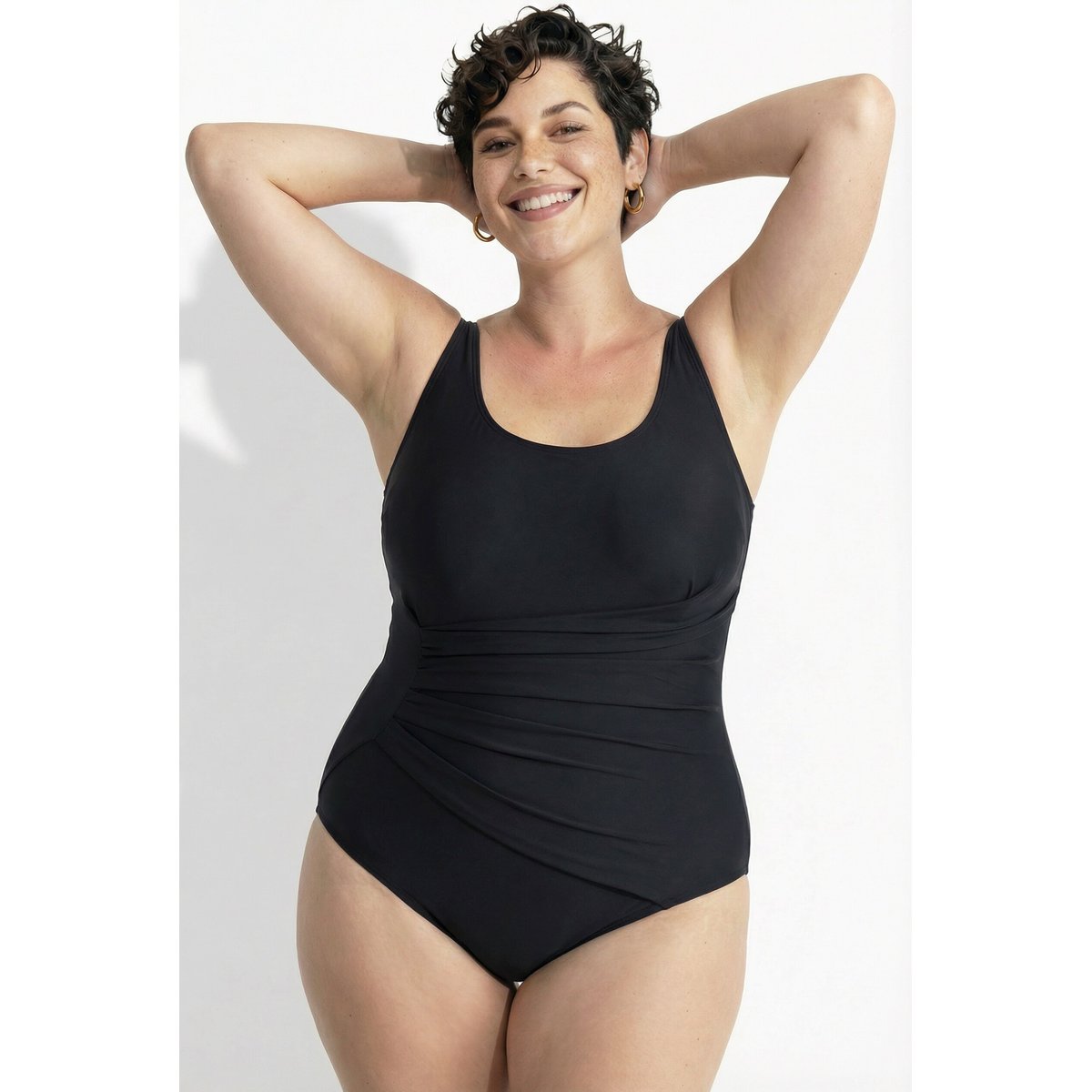 Maillot de bain à bonnets souples, drapé noir, ULLA POPKEN