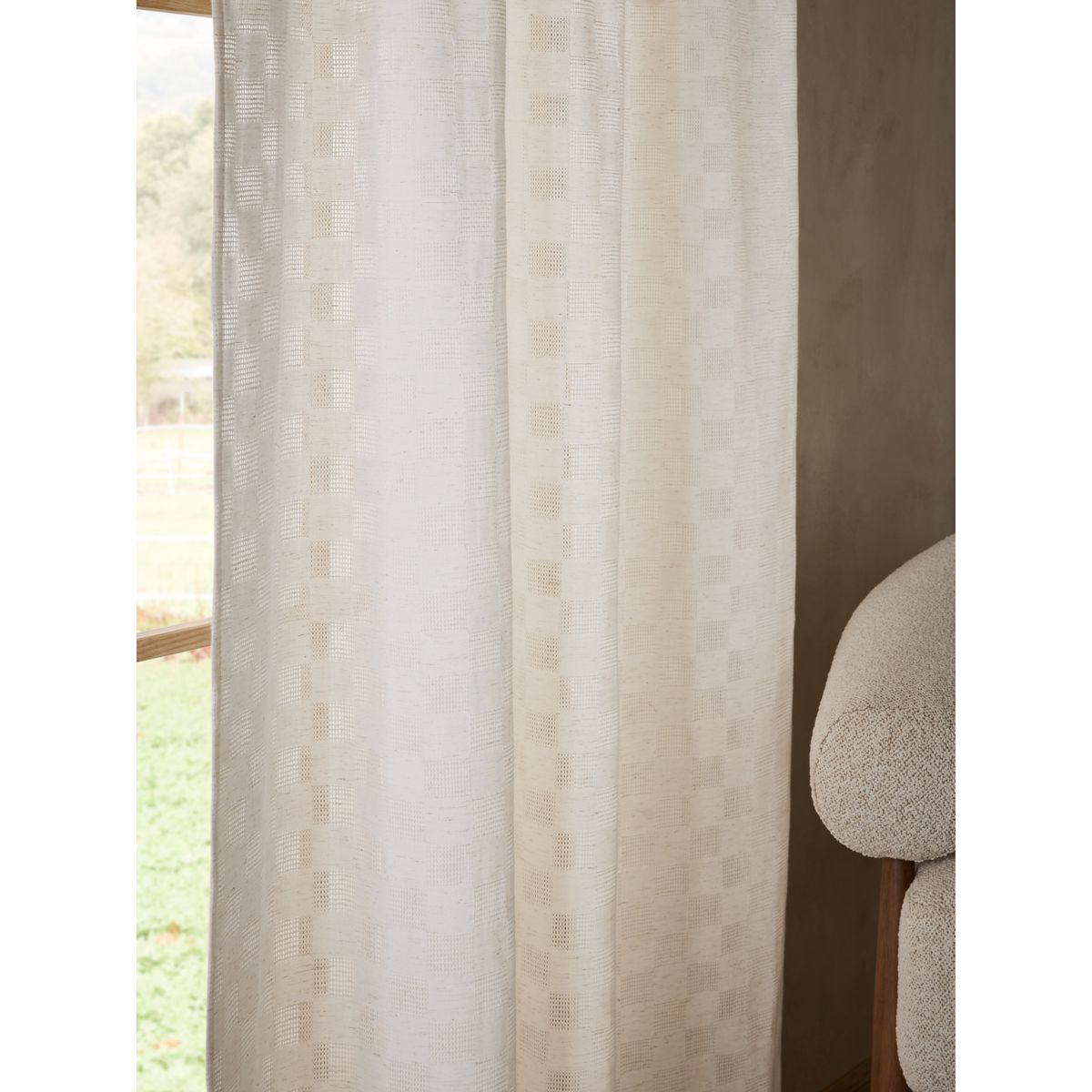 Voilage non doublé à tête fendue damier naturel, NEXT