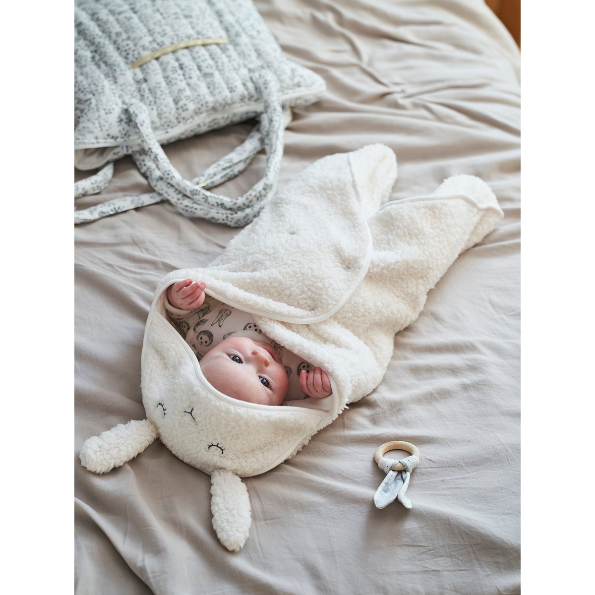 Plaid chancelière en peluche, doublé jersey ivoire, VERTBAUDET