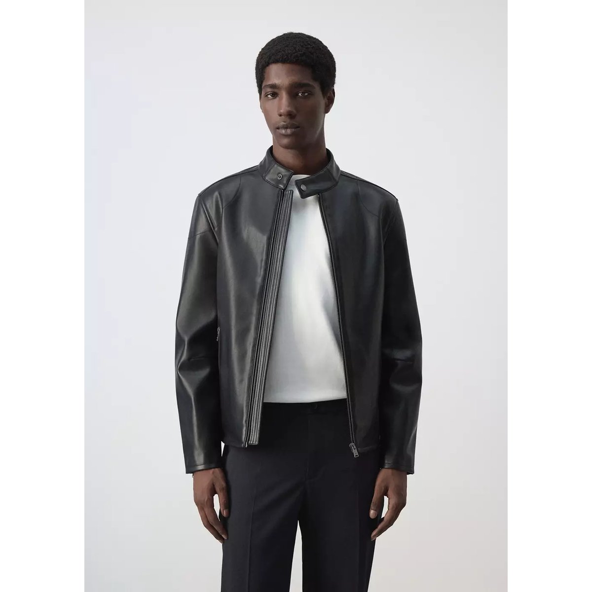 Blouson simili-cuir fermeture Éclair noir, MANGO MAN