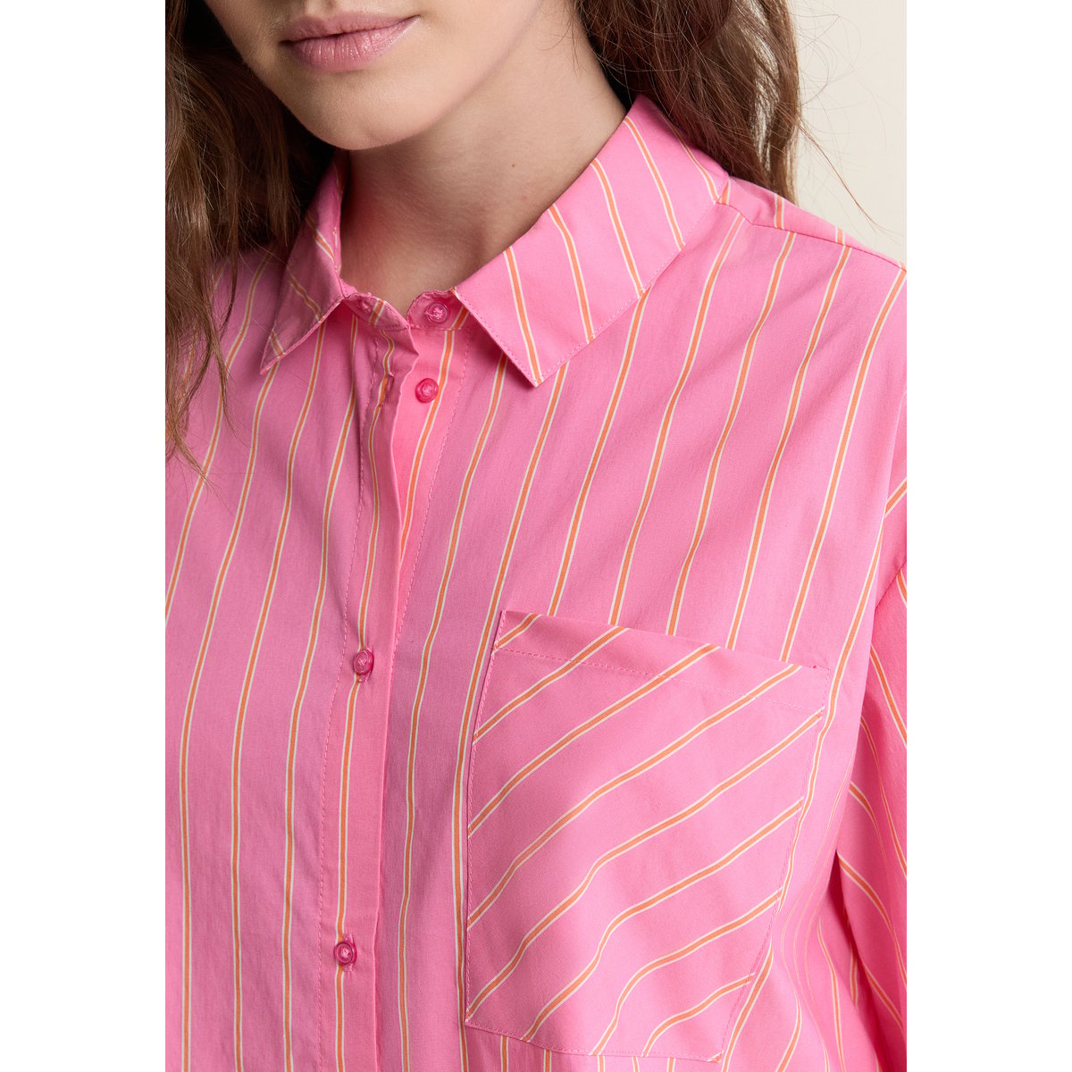 Chemise manches courtes de pyjama à rayures avec coton SAONA imp fond rose, ETAM