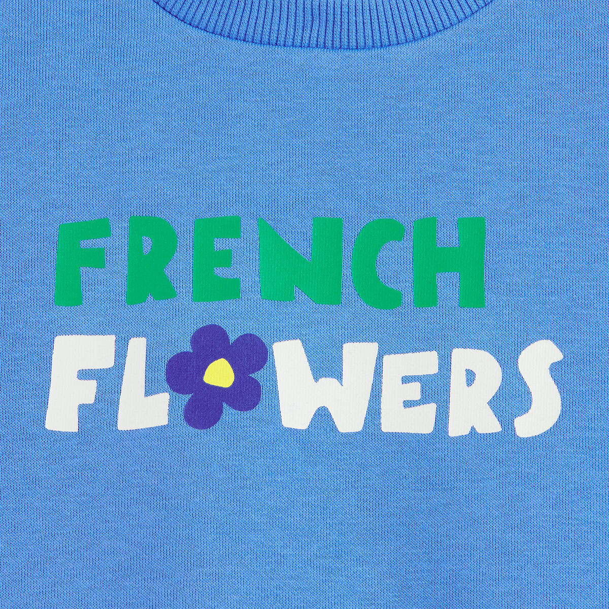 French Flowers Slogan Fleece Crew Neck Sweatshirt blue, LA REDOUTE COLLECTIONS