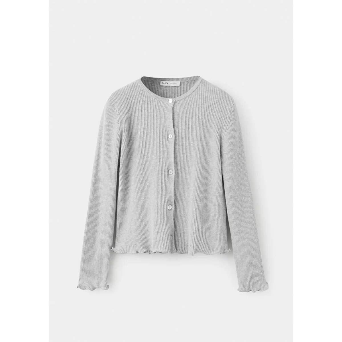 Cardigan côtelé en mélange de coton gris chiné clair, MANGO KIDS