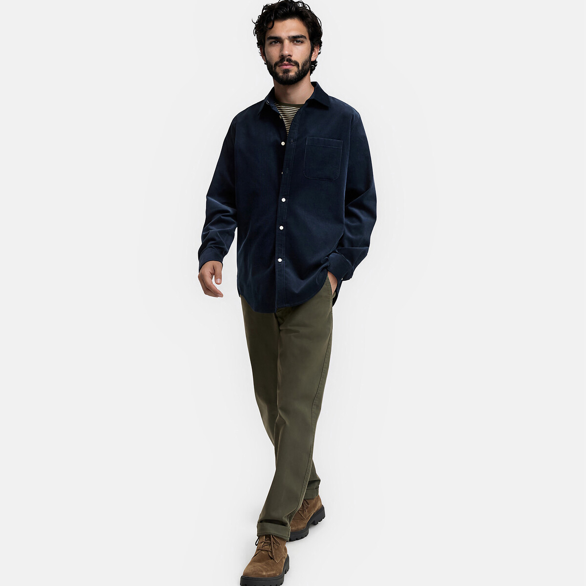 Camicia dal taglio dritto con colletto americano e maniche lunghe blu marino, LA REDOUTE COLLECTIONS