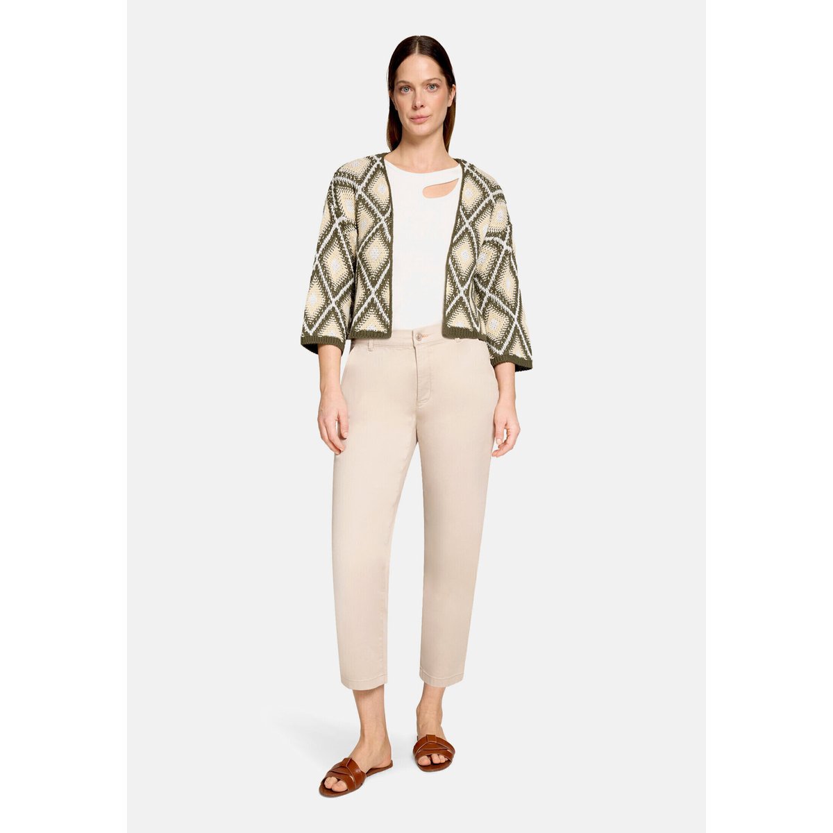 Cardigan en maille à motif jacquard khaki/beige, CARTOON