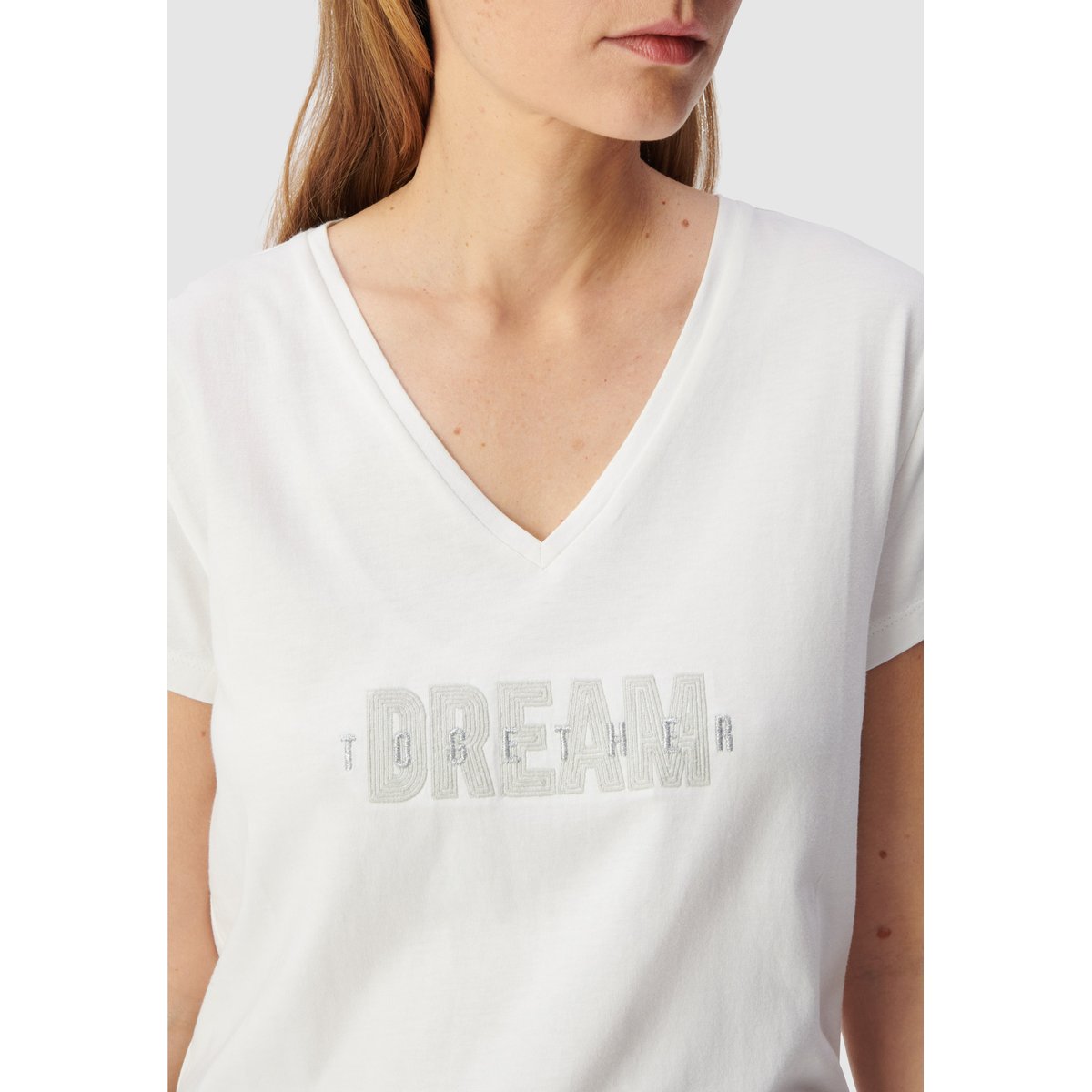 Tee-shirt encolure V message brodé off-white, IKKS