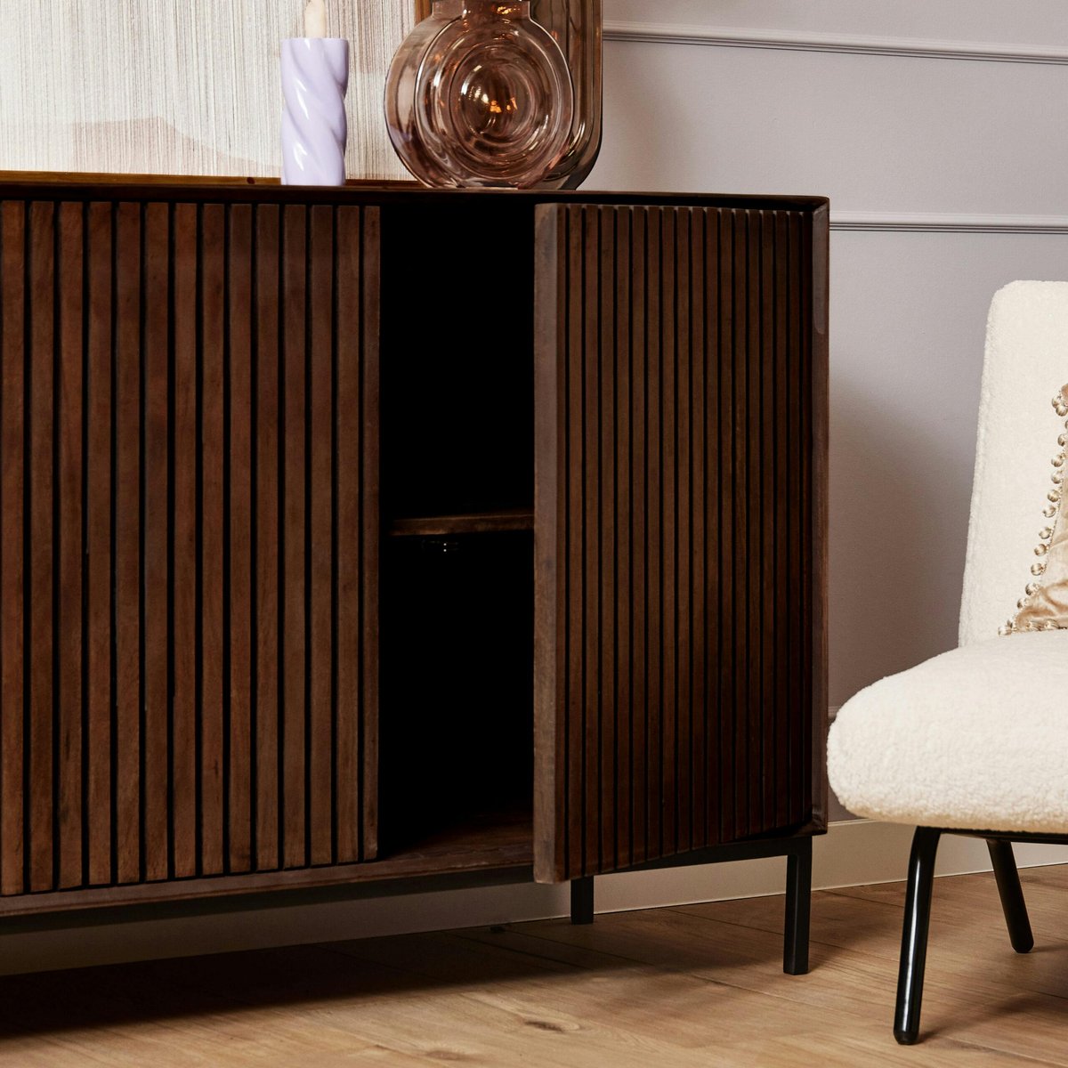 Buffet 3 portes rainurées en bois CORTINA marron, PIER IMPORT