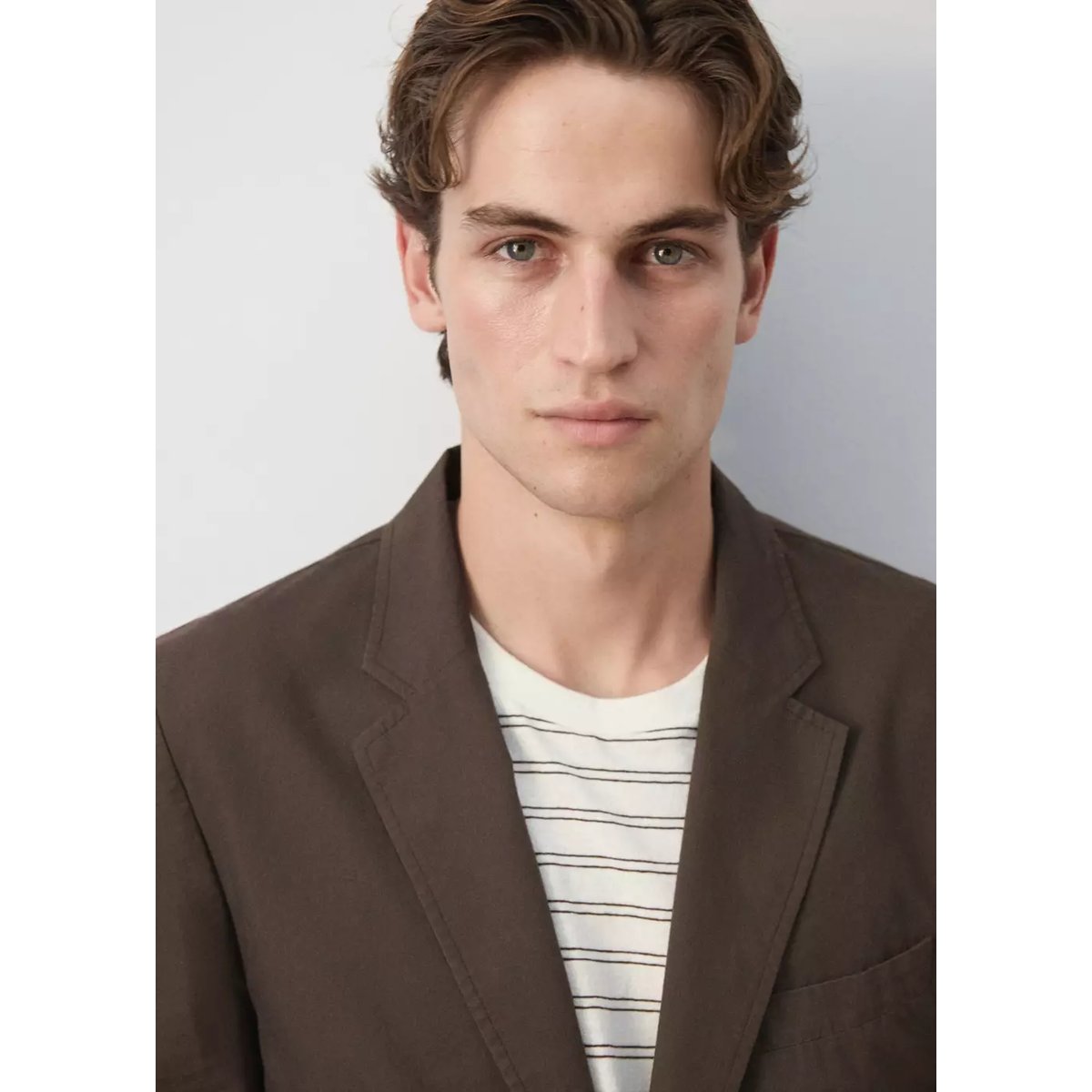 Veste slim fit mélange de coton et lyocell marron, MANGO MAN