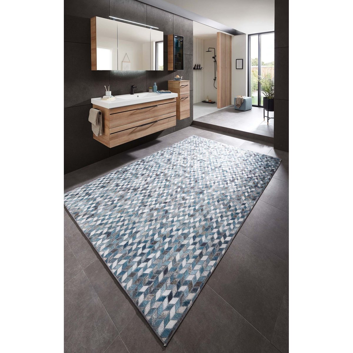 Tapis imprimé Serena, aspect cuir, plat bleu multicolore, GINO FALCONE