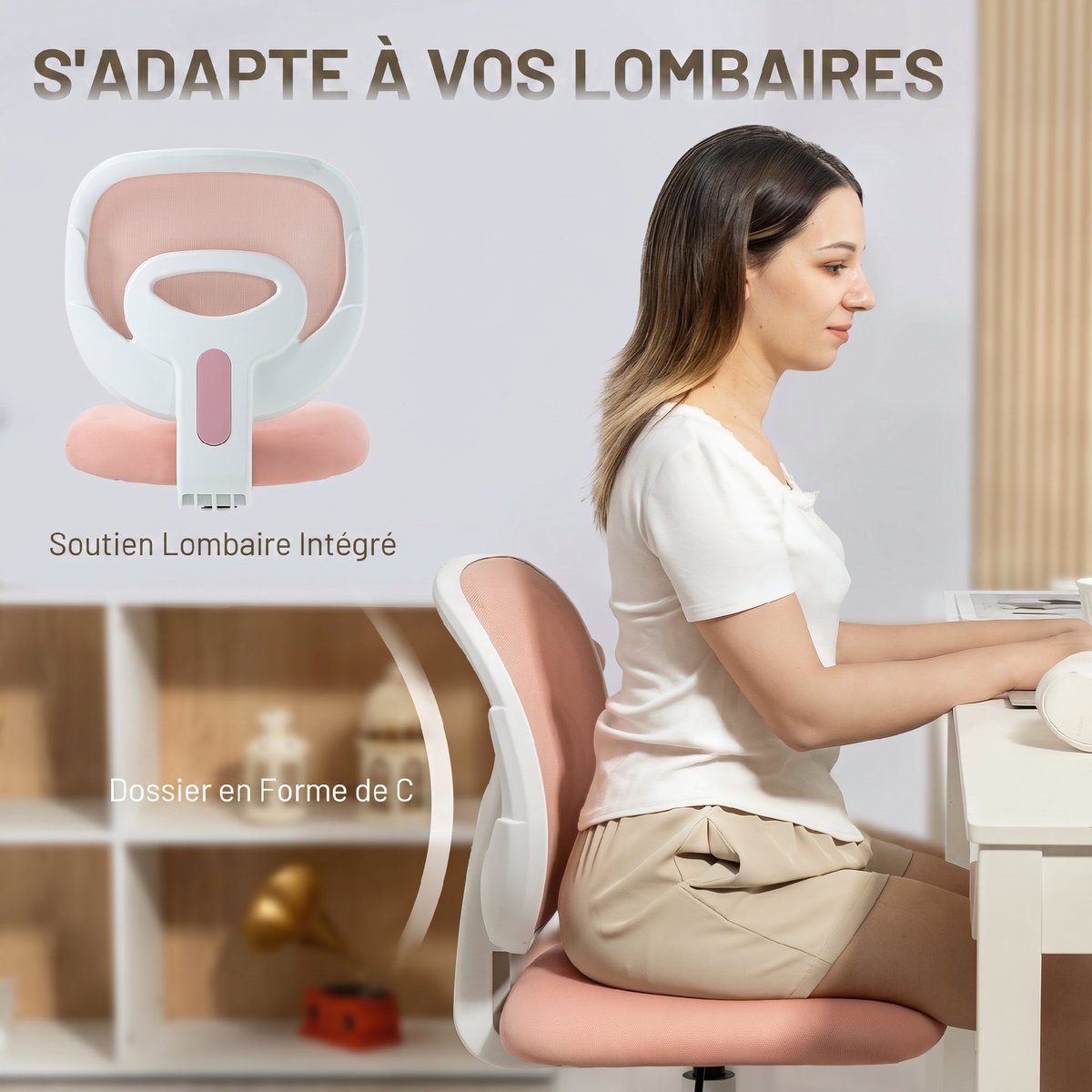 Chaise de bureau Maille (100 % polyester) rose, HOMCOM