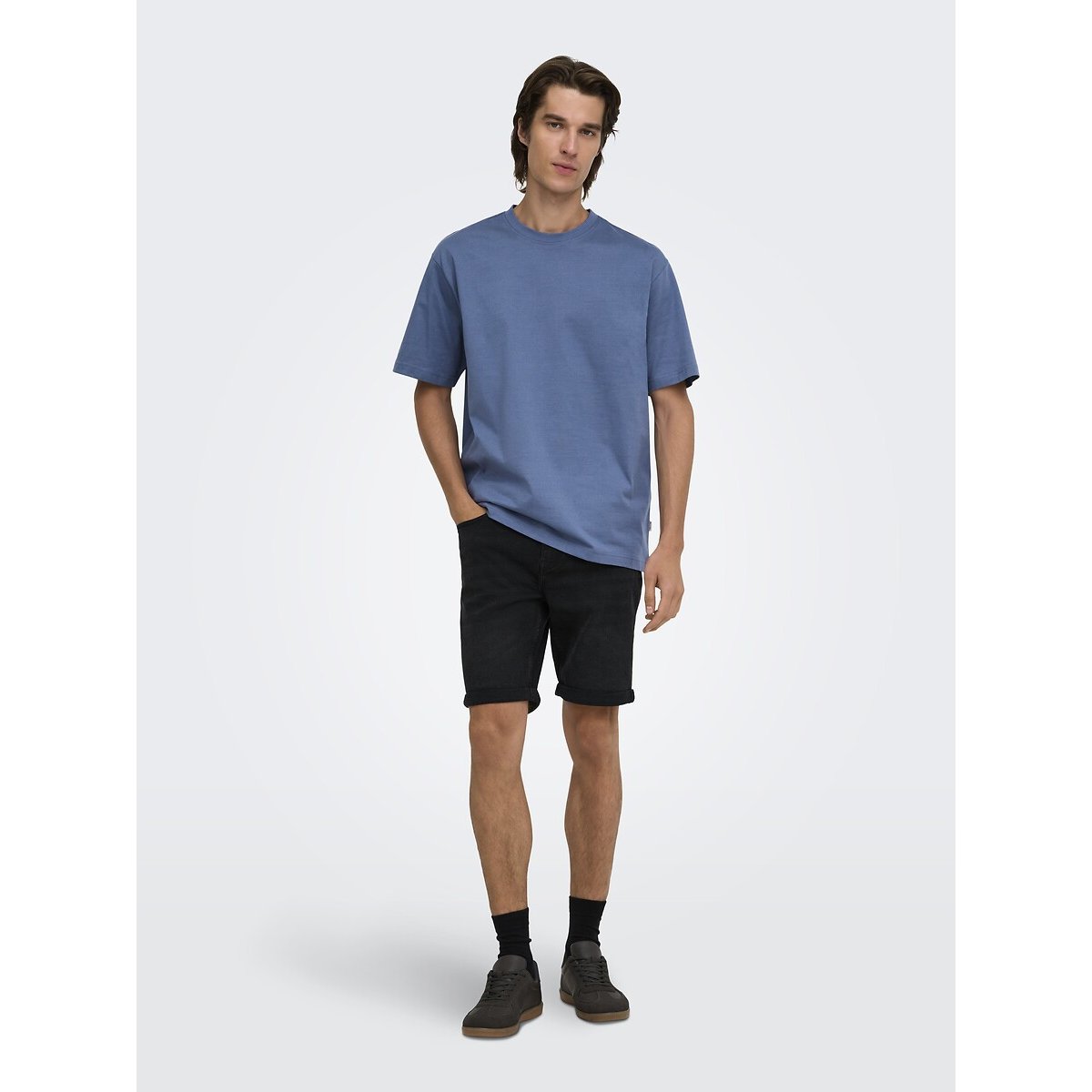 T-shirt ampia girocollo blu vintage, ONLY & SONS