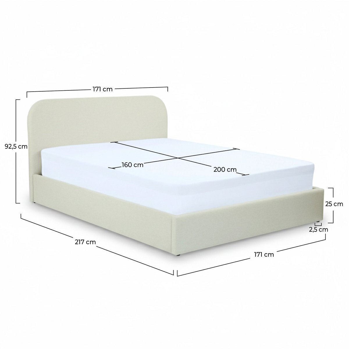 Lit double avec coffre en tissu - TILLY gris/beige, MAISON PAVANE