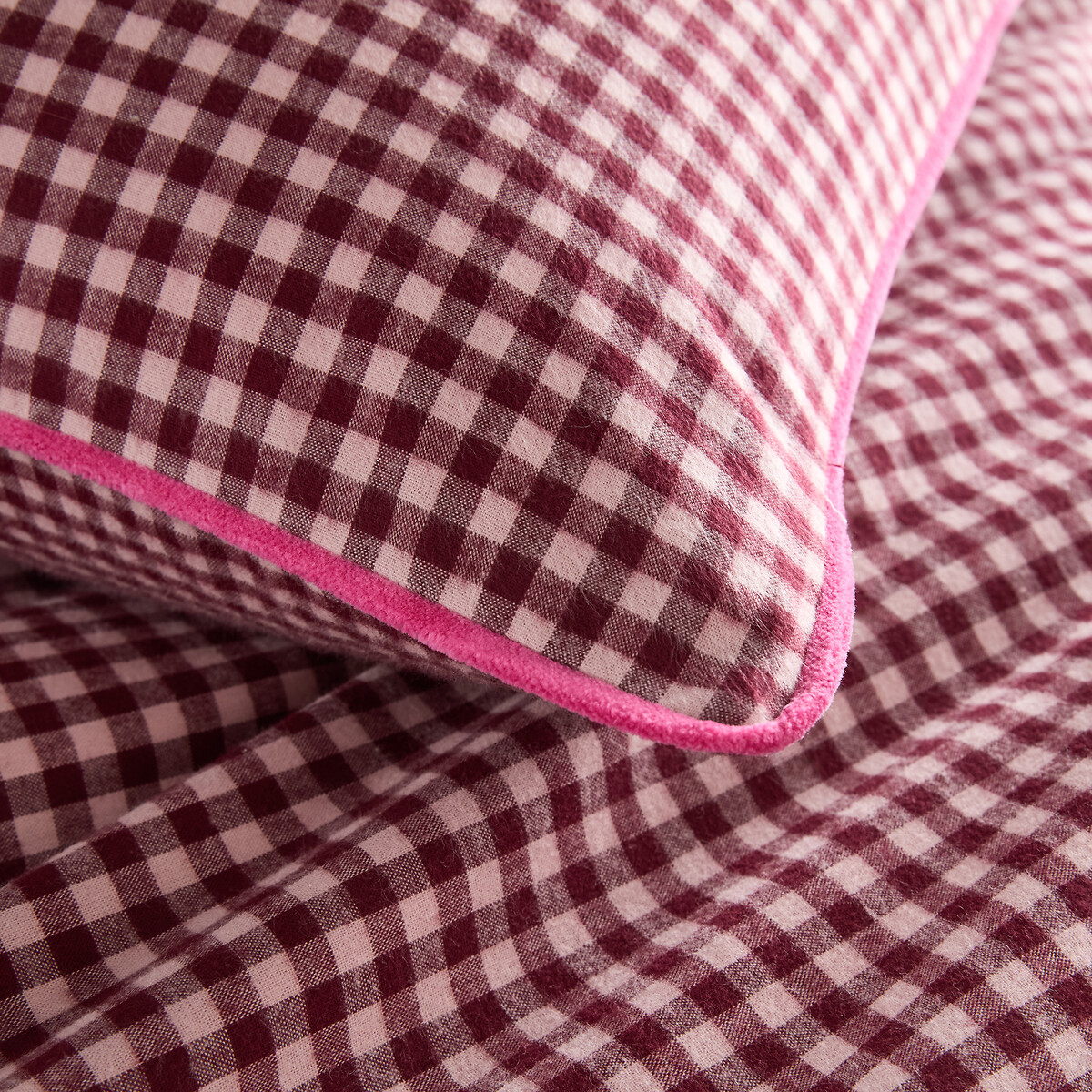 Funda de almohada infantil, en franela de algodón, de cuadros, VICHY FLANELLE cuadros burdeos, LA REDOUTE INTERIEURS