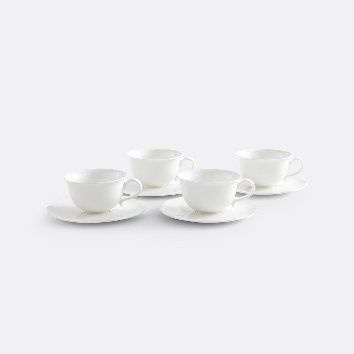 Lot de 4 tasses à thé et sous-tasses, Hirène blanc, LA REDOUTE INTERIEURS