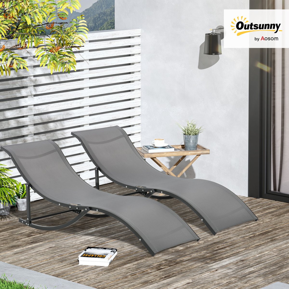 Ensemble de chaises longues Aluminium Gris anthracite, OUTSUNNY