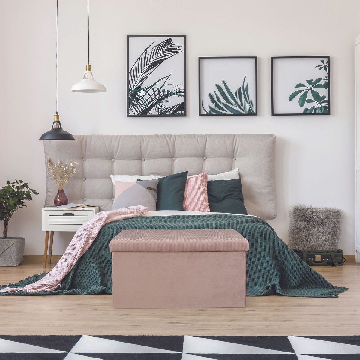Banc coffre de rangement pliable en velours côtelé GIULIA rose, THE HOME DECO FACTORY