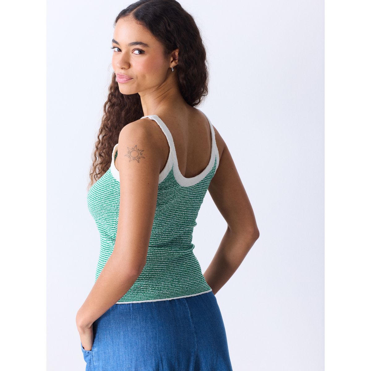 Débardeur sans manches aspect maille rayé vert/blanc, NEXT