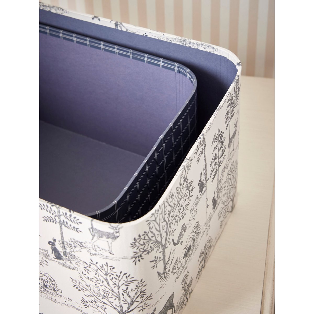 Boîte gigogne "petit Jouy" par lot de 2 carreaux bleu, CYRILLUS