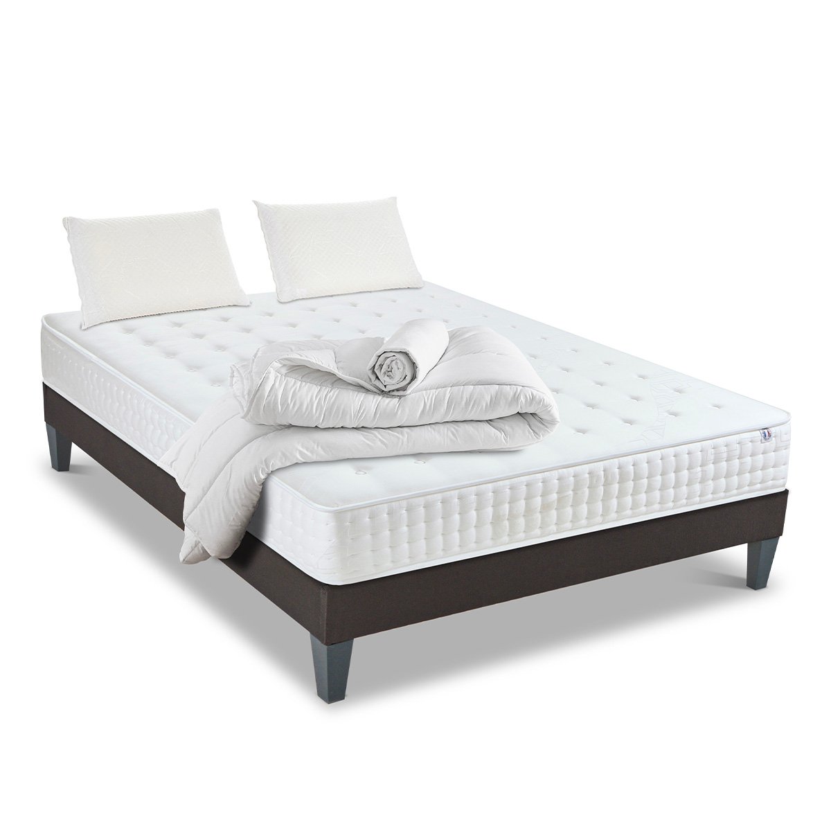 Pack Apollon 90x190 cm Matelas Mousse + Sommier Bois + Accessoires blanc, OLYMPE LITERIE