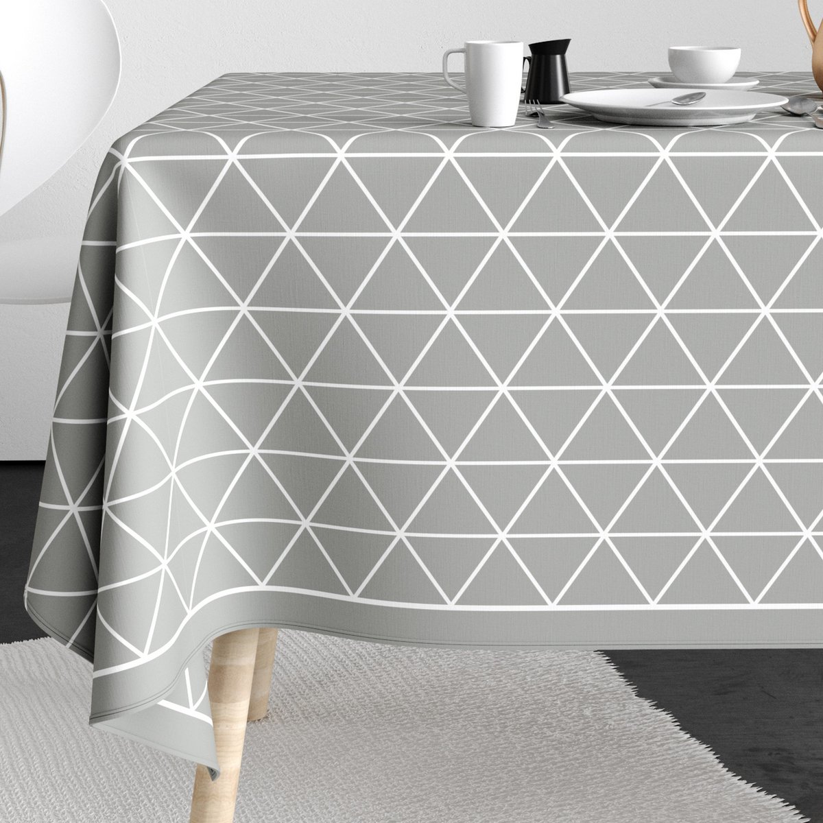 Nappe rectangulaire anti tache Coton Trina gris, EDEN