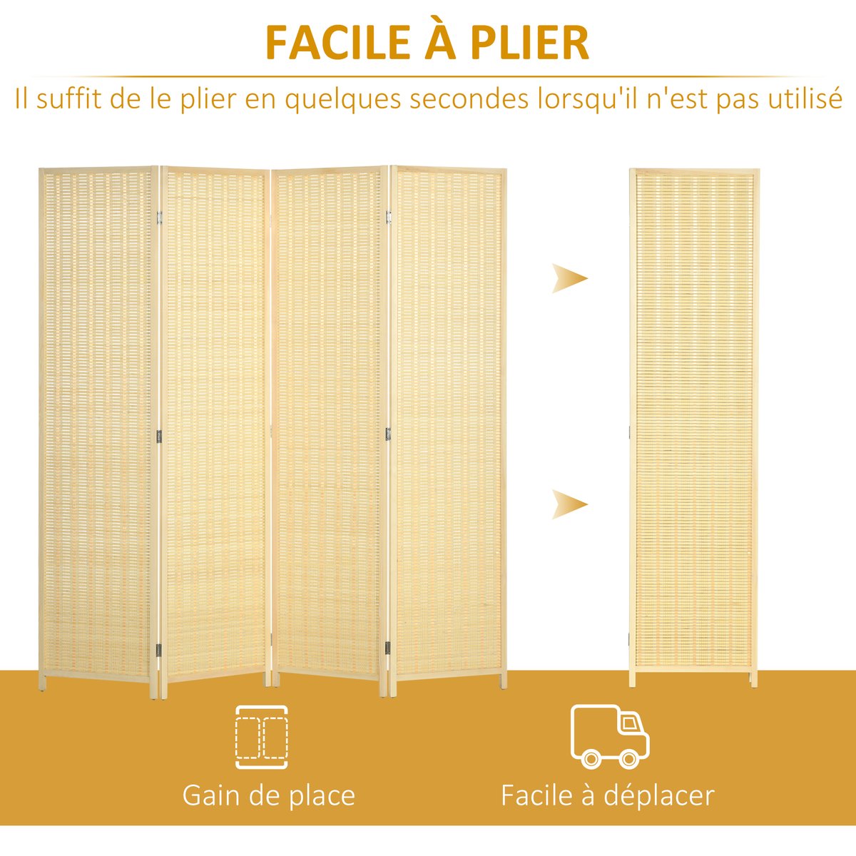 Cloison de séparation Bambou Marron beige, HOMCOM