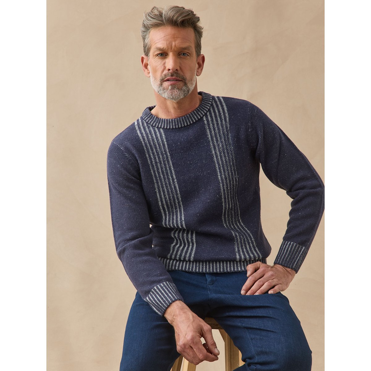 Pull col rond homme bleu chiné, DAXON